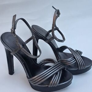 Ralph Lauren Metallic Black Strappy Platform Heels